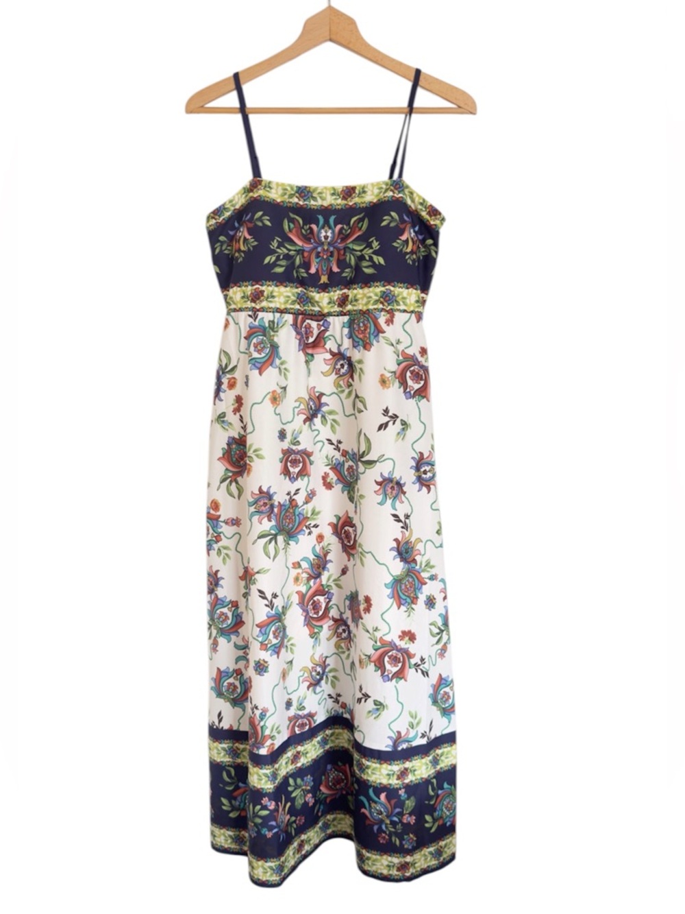 Siena Square-Neck Border-Print Floral Spaghetti Strap Boho Maxi Dress size 6